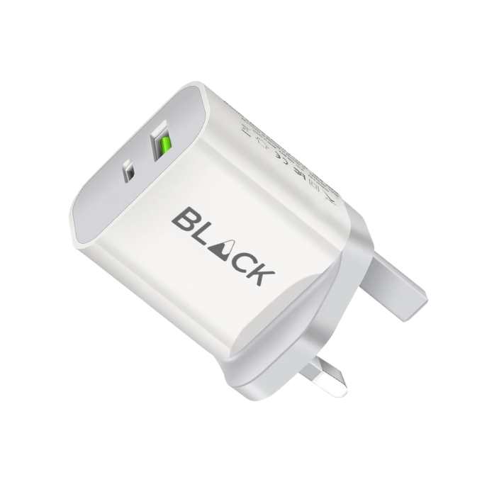 BLACK Power W 2 in 1 Fast Charging Brick 18W with USB A and C, 1Yr warranty BLACK Power W 2 in 1 Fast Charging Brick 18W with USB A and C, 1Yr warranty